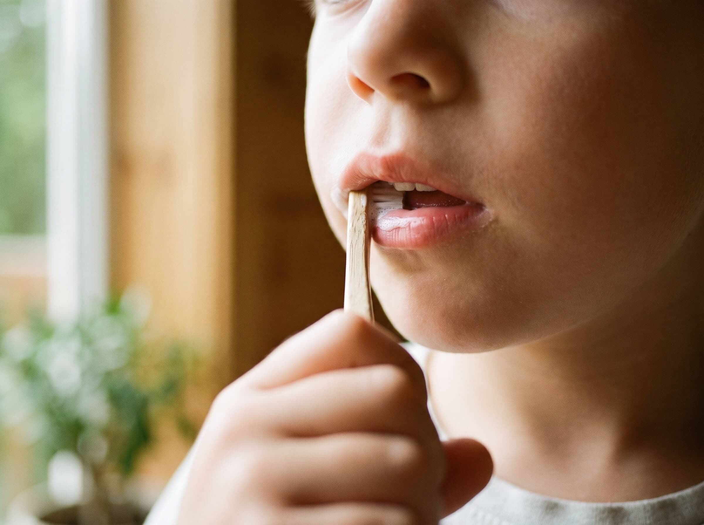 Kind putzt die Zähne mit einer Bambuszahnbürste bei kidsReinisch